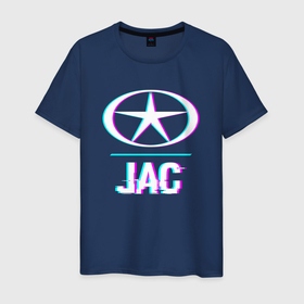 Мужская футболка хлопок с принтом Значок JAC в стиле Glitch в Санкт-Петербурге, 100% хлопок | прямой крой, круглый вырез горловины, длина до линии бедер, слегка спущенное плечо. | auto | brand | glitch | jac | logo | symbol | авто | бренд | глитч | джак | значок | лого | символ