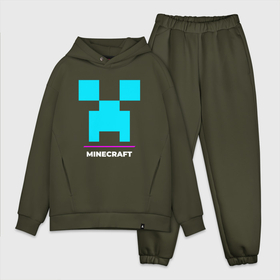 Мужской костюм хлопок OVERSIZE с принтом Символ Minecraft в неоновых цветах в Курске,  |  | logo | minecraft | neon | игра | игры | лого | логотип | майнкрафт | неон | символ