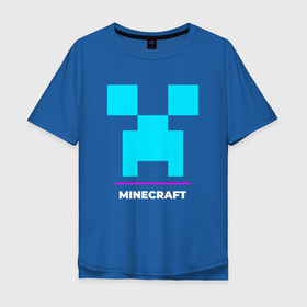 Мужская футболка хлопок Oversize с принтом Символ Minecraft в неоновых цветах , 100% хлопок | свободный крой, круглый ворот, “спинка” длиннее передней части | logo | minecraft | neon | игра | игры | лого | логотип | майнкрафт | неон | символ