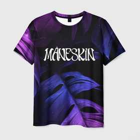 Мужская футболка 3D с принтом Maneskin Neon Monstera в Тюмени, 100% полиэфир | прямой крой, круглый вырез горловины, длина до линии бедер | Тематика изображения на принте: 