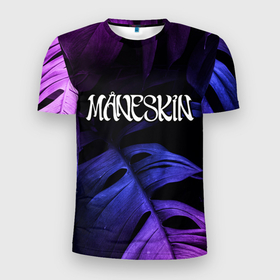 Мужская футболка 3D Slim с принтом Maneskin Neon Monstera в Курске, 100% полиэстер с улучшенными характеристиками | приталенный силуэт, круглая горловина, широкие плечи, сужается к линии бедра | 