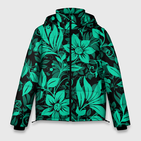 Мужская зимняя куртка 3D с принтом Ажурный цветочный летний орнамент в Тюмени, верх — 100% полиэстер; подкладка — 100% полиэстер; утеплитель — 100% полиэстер | длина ниже бедра, свободный силуэт Оверсайз. Есть воротник-стойка, отстегивающийся капюшон и ветрозащитная планка. 

Боковые карманы с листочкой на кнопках и внутренний карман на молнии. | flowers | leafs | ornament | pattern | summer | лето | листья | орнамент | паттерн | узор | цветы