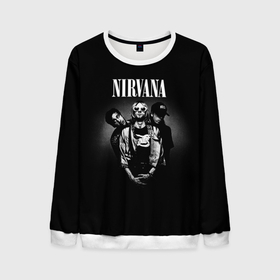 Мужской свитшот 3D с принтом Nirvana рок группа в Петрозаводске, 100% полиэстер с мягким внутренним слоем | круглый вырез горловины, мягкая резинка на манжетах и поясе, свободная посадка по фигуре | nirvana | группа | курт кобейн | логотип | музыка | нирвана | рок | рок группа