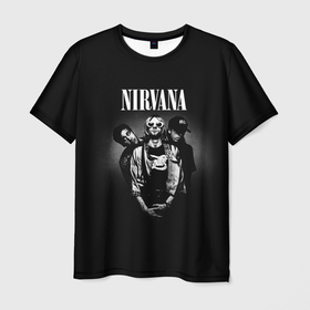 Мужская футболка 3D с принтом Nirvana рок группа в Новосибирске, 100% полиэфир | прямой крой, круглый вырез горловины, длина до линии бедер | nirvana | группа | курт кобейн | логотип | музыка | нирвана | рок | рок группа