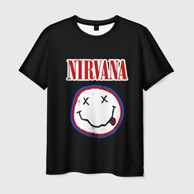 Мужская футболка 3D с принтом Nirvana гранж в Белгороде, 100% полиэфир | прямой крой, круглый вырез горловины, длина до линии бедер | nirvana | гранж | группа | курт кобейн | логотип | музыка | нирвана | рок | рок группа