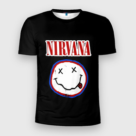 Мужская футболка 3D Slim с принтом Nirvana гранж в Курске, 100% полиэстер с улучшенными характеристиками | приталенный силуэт, круглая горловина, широкие плечи, сужается к линии бедра | Тематика изображения на принте: nirvana | гранж | группа | курт кобейн | логотип | музыка | нирвана | рок | рок группа