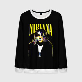 Мужской свитшот 3D с принтом Рок   группа Nirvana в Тюмени, 100% полиэстер с мягким внутренним слоем | круглый вырез горловины, мягкая резинка на манжетах и поясе, свободная посадка по фигуре | nirvana | гранж | группа | курт кобейн | логотип | музыка | нирвана | рок | рок группа