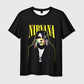 Мужская футболка 3D с принтом Рок   группа Nirvana в Новосибирске, 100% полиэфир | прямой крой, круглый вырез горловины, длина до линии бедер | Тематика изображения на принте: nirvana | гранж | группа | курт кобейн | логотип | музыка | нирвана | рок | рок группа