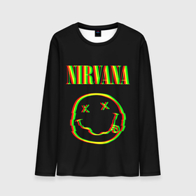 Мужской лонгслив 3D с принтом Nirvana глитч в Санкт-Петербурге, 100% полиэстер | длинные рукава, круглый вырез горловины, полуприлегающий силуэт | nirvana | глитч | гранж | группа | курт кобейн | логотип | музыка | нирвана | рок | рок группа