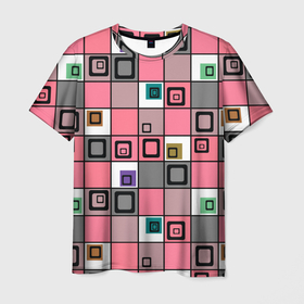 Мужская футболка 3D с принтом Розовый геометрический узор Geometric shapes в Петрозаводске, 100% полиэфир | прямой крой, круглый вырез горловины, длина до линии бедер | geometric pattern | geometric shapes | pink | геометрические фигуры | геометрический узор | розовый
