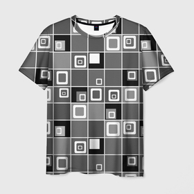 Мужская футболка 3D с принтом Geometric shapes черно белый в Кировске, 100% полиэфир | прямой крой, круглый вырез горловины, длина до линии бедер | black and white | geometric pattern | geometric shapes | grey | геометрический | серый | черно белый