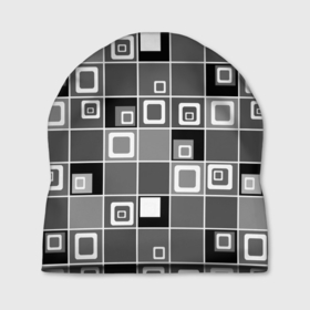 Шапка 3D с принтом Geometric shapes черно белый в Тюмени, 100% полиэстер | универсальный размер, печать по всей поверхности изделия | black and white | geometric pattern | geometric shapes | grey | геометрический | серый | черно белый