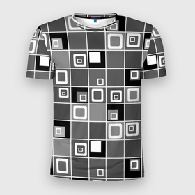 Мужская футболка 3D Slim с принтом Geometric shapes черно белый в Новосибирске, 100% полиэстер с улучшенными характеристиками | приталенный силуэт, круглая горловина, широкие плечи, сужается к линии бедра | black and white | geometric pattern | geometric shapes | grey | геометрический | серый | черно белый