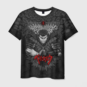 Мужская футболка 3D с принтом Guts Black Swordsman в Кировске, 100% полиэфир | прямой крой, круглый вырез горловины, длина до линии бедер | berserk | guts | kenpuu denki berserk | skull | берсерк | гатс | черепа