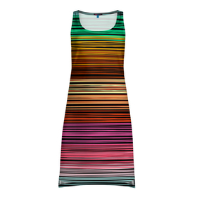 Платье-майка 3D с принтом Multicolored thin stripes Разноцветные полосы в Санкт-Петербурге, 100% полиэстер | полуприлегающий силуэт, широкие бретели, круглый вырез горловины, удлиненный подол сзади. | multicolored | striped pattern | thin stripes | линии | полосатый узор | разноцветные полосы | разноцветный