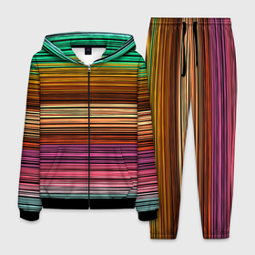 Мужской костюм 3D с принтом Multicolored thin stripes Разноцветные полосы в Тюмени, 100% полиэстер | Манжеты и пояс оформлены тканевой резинкой, двухслойный капюшон со шнурком для регулировки, карманы спереди | Тематика изображения на принте: multicolored | striped pattern | thin stripes | линии | полосатый узор | разноцветные полосы | разноцветный