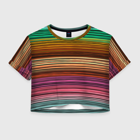Женская футболка Crop-top 3D с принтом Multicolored thin stripes Разноцветные полосы в Петрозаводске, 100% полиэстер | круглая горловина, длина футболки до линии талии, рукава с отворотами | multicolored | striped pattern | thin stripes | линии | полосатый узор | разноцветные полосы | разноцветный