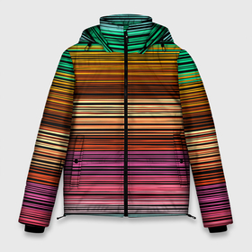 Мужская зимняя куртка 3D с принтом Multicolored thin stripes Разноцветные полосы в Петрозаводске, верх — 100% полиэстер; подкладка — 100% полиэстер; утеплитель — 100% полиэстер | длина ниже бедра, свободный силуэт Оверсайз. Есть воротник-стойка, отстегивающийся капюшон и ветрозащитная планка. 

Боковые карманы с листочкой на кнопках и внутренний карман на молнии. | multicolored | striped pattern | thin stripes | линии | полосатый узор | разноцветные полосы | разноцветный