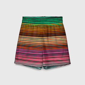 Детские спортивные шорты 3D с принтом Multicolored thin stripes Разноцветные полосы ,  100% полиэстер
 | пояс оформлен широкой мягкой резинкой, ткань тянется
 | Тематика изображения на принте: multicolored | striped pattern | thin stripes | линии | полосатый узор | разноцветные полосы | разноцветный