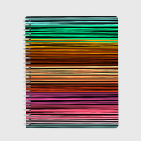Тетрадь с принтом Multicolored thin stripes Разноцветные полосы , 100% бумага | 48 листов, плотность листов — 60 г/м2, плотность картонной обложки — 250 г/м2. Листы скреплены сбоку удобной пружинной спиралью. Уголки страниц и обложки скругленные. Цвет линий — светло-серый
 | Тематика изображения на принте: multicolored | striped pattern | thin stripes | линии | полосатый узор | разноцветные полосы | разноцветный