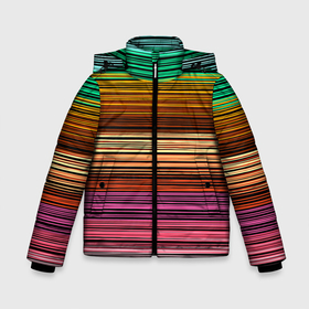 Зимняя куртка для мальчиков 3D с принтом Multicolored thin stripes Разноцветные полосы в Екатеринбурге, ткань верха — 100% полиэстер; подклад — 100% полиэстер, утеплитель — 100% полиэстер | длина ниже бедра, удлиненная спинка, воротник стойка и отстегивающийся капюшон. Есть боковые карманы с листочкой на кнопках, утяжки по низу изделия и внутренний карман на молнии. 

Предусмотрены светоотражающий принт на спинке, радужный светоотражающий элемент на пуллере молнии и на резинке для утяжки | Тематика изображения на принте: multicolored | striped pattern | thin stripes | линии | полосатый узор | разноцветные полосы | разноцветный
