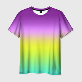 Мужская футболка 3D с принтом Multicolored Ombre gradient в Санкт-Петербурге, 100% полиэфир | прямой крой, круглый вырез горловины, длина до линии бедер | blurred stripes | gradient | multicolored | бирюзовый | градиент | желтый | современный | фиолетовый