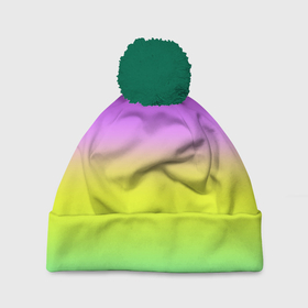 Шапка 3D c помпоном с принтом Multicolored Ombre gradient , 100% полиэстер | универсальный размер, печать по всей поверхности изделия | blurred stripes | gradient | multicolored | бирюзовый | градиент | желтый | современный | фиолетовый