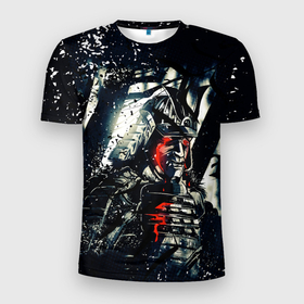 Мужская футболка 3D Slim с принтом Кровавые слезы самурая в Кировске, 100% полиэстер с улучшенными характеристиками | приталенный силуэт, круглая горловина, широкие плечи, сужается к линии бедра | samurai | warrior | буси | воин | самурай | япония