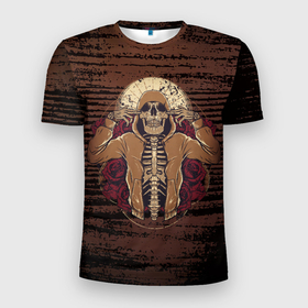 Мужская футболка 3D Slim с принтом Скелет в одежде в Петрозаводске, 100% полиэстер с улучшенными характеристиками | приталенный силуэт, круглая горловина, широкие плечи, сужается к линии бедра | арт | графика | одежда | скелет | череп