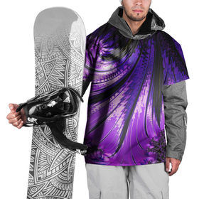 Накидка на куртку 3D с принтом Неоновый фрактал черный с фиолетовым | Абстракция в Кировске, 100% полиэстер |  | абстракция | геометрия | кислотный | металлик | неон | текстура | фиолетовый | фрактал | черный