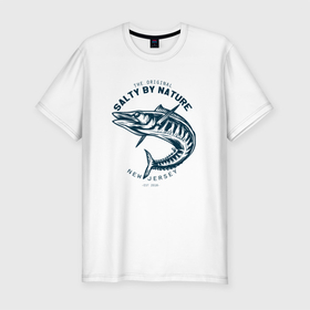 Мужская футболка хлопок Slim с принтом Рыбалка New Jersey в Новосибирске, 92% хлопок, 8% лайкра | приталенный силуэт, круглый вырез ворота, длина до линии бедра, короткий рукав | new jersey | ловля рыбы | рыба | рыбак | рыбалка