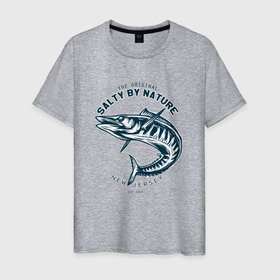 Мужская футболка хлопок с принтом Рыбалка New Jersey в Петрозаводске, 100% хлопок | прямой крой, круглый вырез горловины, длина до линии бедер, слегка спущенное плечо. | Тематика изображения на принте: new jersey | ловля рыбы | рыба | рыбак | рыбалка