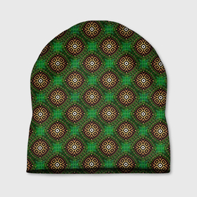 Шапка 3D с принтом Коричневые круги на зеленом фоне в Тюмени, 100% полиэстер | универсальный размер, печать по всей поверхности изделия | абстракция | бутоны | геометрия | узор | узоры | цветы