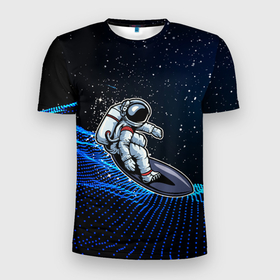 Мужская футболка 3D Slim с принтом Космонавт на доске     серфинг в Кировске, 100% полиэстер с улучшенными характеристиками | приталенный силуэт, круглая горловина, широкие плечи, сужается к линии бедра | волны | доска | космонавт | космос | море | серфинг