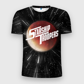 Мужская футболка 3D Slim с принтом Starship Troopers | Warp | Logo в Санкт-Петербурге, 100% полиэстер с улучшенными характеристиками | приталенный силуэт, круглая горловина, широкие плечи, сужается к линии бедра | emblem | starship | starship troopers | starshiptroopers | арахниды | звёздный десант | лого | логотип | старшип труперс | старшиптруперс | эмблем