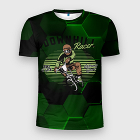 Мужская футболка 3D Slim с принтом Велосипедист  sport в Санкт-Петербурге, 100% полиэстер с улучшенными характеристиками | приталенный силуэт, круглая горловина, широкие плечи, сужается к линии бедра | sport | вело | велосипед | велосипедист | спорт