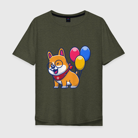 Мужская футболка хлопок Oversize с принтом Собачка с шариками в Тюмени, 100% хлопок | свободный крой, круглый ворот, “спинка” длиннее передней части | animals | dog | гав | друг | животные | пёс | питомец | собака | собачка | щенок