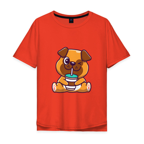 Мужская футболка хлопок Oversize с принтом Drinking Dog , 100% хлопок | свободный крой, круглый ворот, “спинка” длиннее передней части | animals | dog | бульдог | гав | друг | животные | пёс | питомец | собака | собачка | щенок