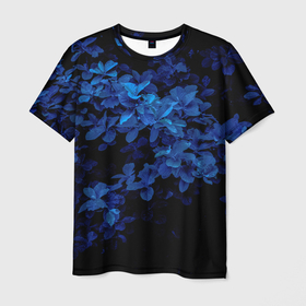 Мужская футболка 3D с принтом BLUE FLOWERS | Синие цветы в Кировске, 100% полиэфир | прямой крой, круглый вырез горловины, длина до линии бедер | Тематика изображения на принте: blue | flower | flowers | plant | purple | весна | голубые цветы | куст | лепестки | летний | летняя | лето | лист | листок | листья | на каждый день | на лето | осень | поле | растение | синие цветы | флора | цветок