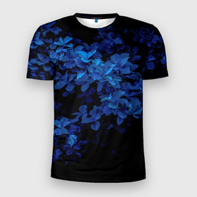 Мужская футболка 3D Slim с принтом BLUE FLOWERS | Синие цветы в Белгороде, 100% полиэстер с улучшенными характеристиками | приталенный силуэт, круглая горловина, широкие плечи, сужается к линии бедра | Тематика изображения на принте: blue | flower | flowers | plant | purple | весна | голубые цветы | куст | лепестки | летний | летняя | лето | лист | листок | листья | на каждый день | на лето | осень | поле | растение | синие цветы | флора | цветок