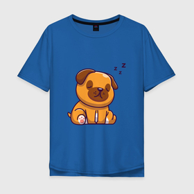 Мужская футболка хлопок Oversize с принтом Спящий бульдог в Тюмени, 100% хлопок | свободный крой, круглый ворот, “спинка” длиннее передней части | animals | dog | бульдог | гав | друг | животные | пёс | питомец | собака | собачка | сон | щенок