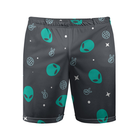 Мужские шорты спортивные с принтом Aliens pattern в Кировске,  |  | aliens | pattern | звезды | космос | пришельцы | чужие