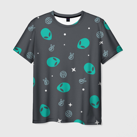 Мужская футболка 3D с принтом Aliens pattern в Курске, 100% полиэфир | прямой крой, круглый вырез горловины, длина до линии бедер | aliens | pattern | звезды | космос | пришельцы | чужие