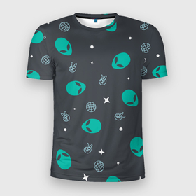 Мужская футболка 3D Slim с принтом Aliens pattern в Курске, 100% полиэстер с улучшенными характеристиками | приталенный силуэт, круглая горловина, широкие плечи, сужается к линии бедра | aliens | pattern | звезды | космос | пришельцы | чужие