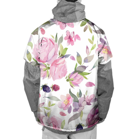Накидка на куртку 3D с принтом Летний красочный паттерн из цветков розы и ягод ежевики и малины в Курске, 100% полиэстер |  | blackberry | flowers | pattern | raspberry | rose | summer | ежевика | лето | малина | паттерн | роза | цветы