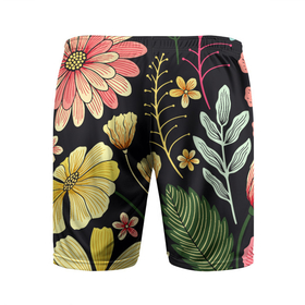 Мужские шорты спортивные с принтом Яркие цветы на фоне тёмной летней ночи в Курске,  |  | color | flowers | leafs | night | summer | лето | листья | ночь | цвет | цветы