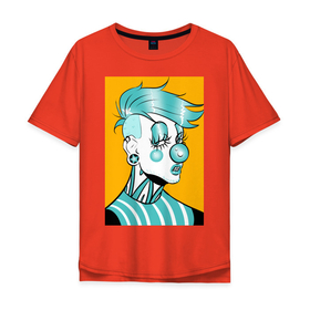 Мужская футболка хлопок Oversize с принтом Клоун панк в Петрозаводске, 100% хлопок | свободный крой, круглый ворот, “спинка” длиннее передней части | Тематика изображения на принте: акробаты | бирюзовый | клоун | неон | панк | цирк
