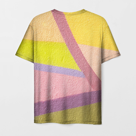 Мужская футболка 3D с принтом Цветной пазл , 100% полиэфир | прямой крой, круглый вырез горловины, длина до линии бедер | геометрия | желтый | зеленый | полосы | прямые линии | розовый | цвет