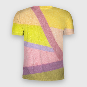 Мужская футболка 3D Slim с принтом Цветной пазл в Кировске, 100% полиэстер с улучшенными характеристиками | приталенный силуэт, круглая горловина, широкие плечи, сужается к линии бедра | Тематика изображения на принте: геометрия | желтый | зеленый | полосы | прямые линии | розовый | цвет