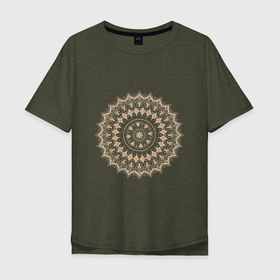 Мужская футболка хлопок Oversize с принтом Магическая золотая мандала в Белгороде, 100% хлопок | свободный крой, круглый ворот, “спинка” длиннее передней части | веган | йога | круг | круглый узор | магическая | магия | медитация | узор | чакры | эзотерика